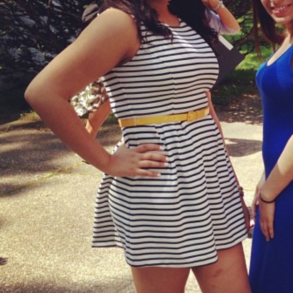 White and navy stripped dress