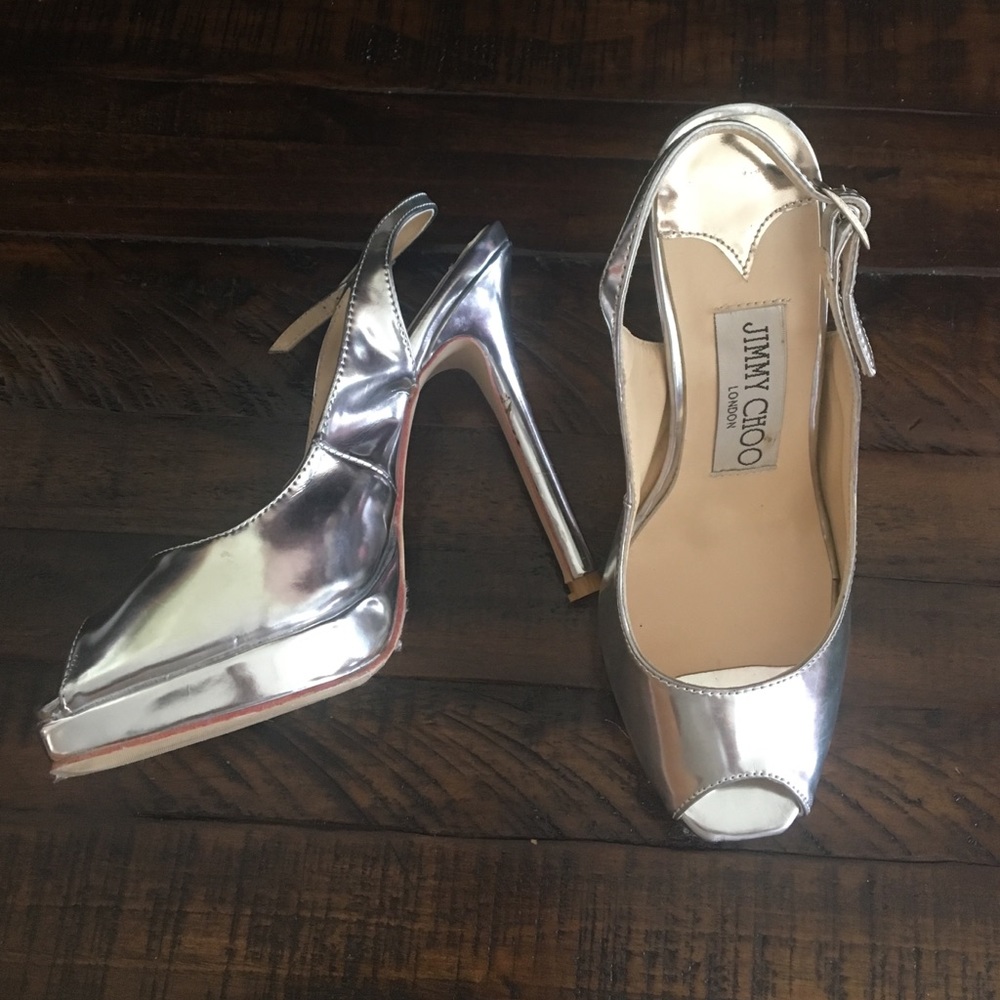 silver peep toe platform heels