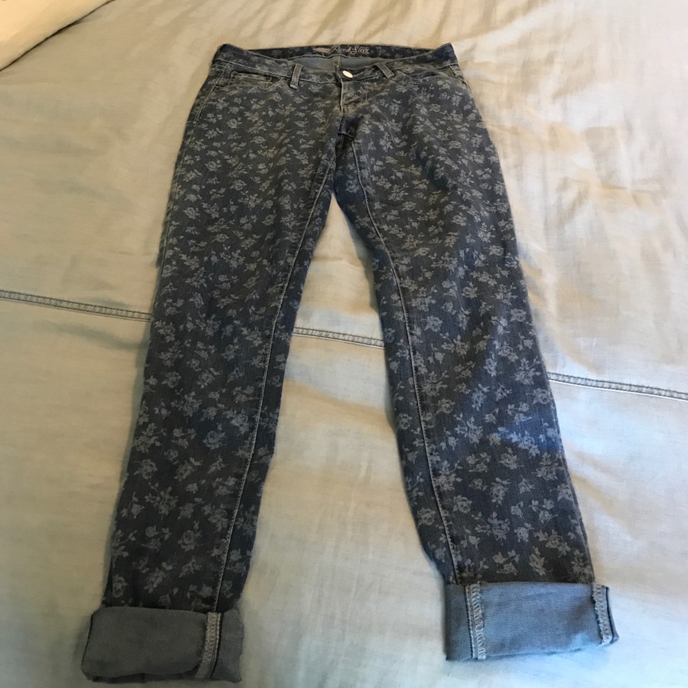 Denim flower pattern skinny jeans