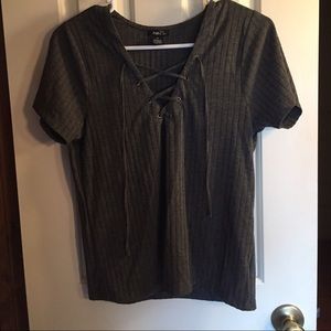 Dark gray lace up tee