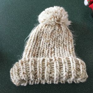 white and cream knit soft winter hat