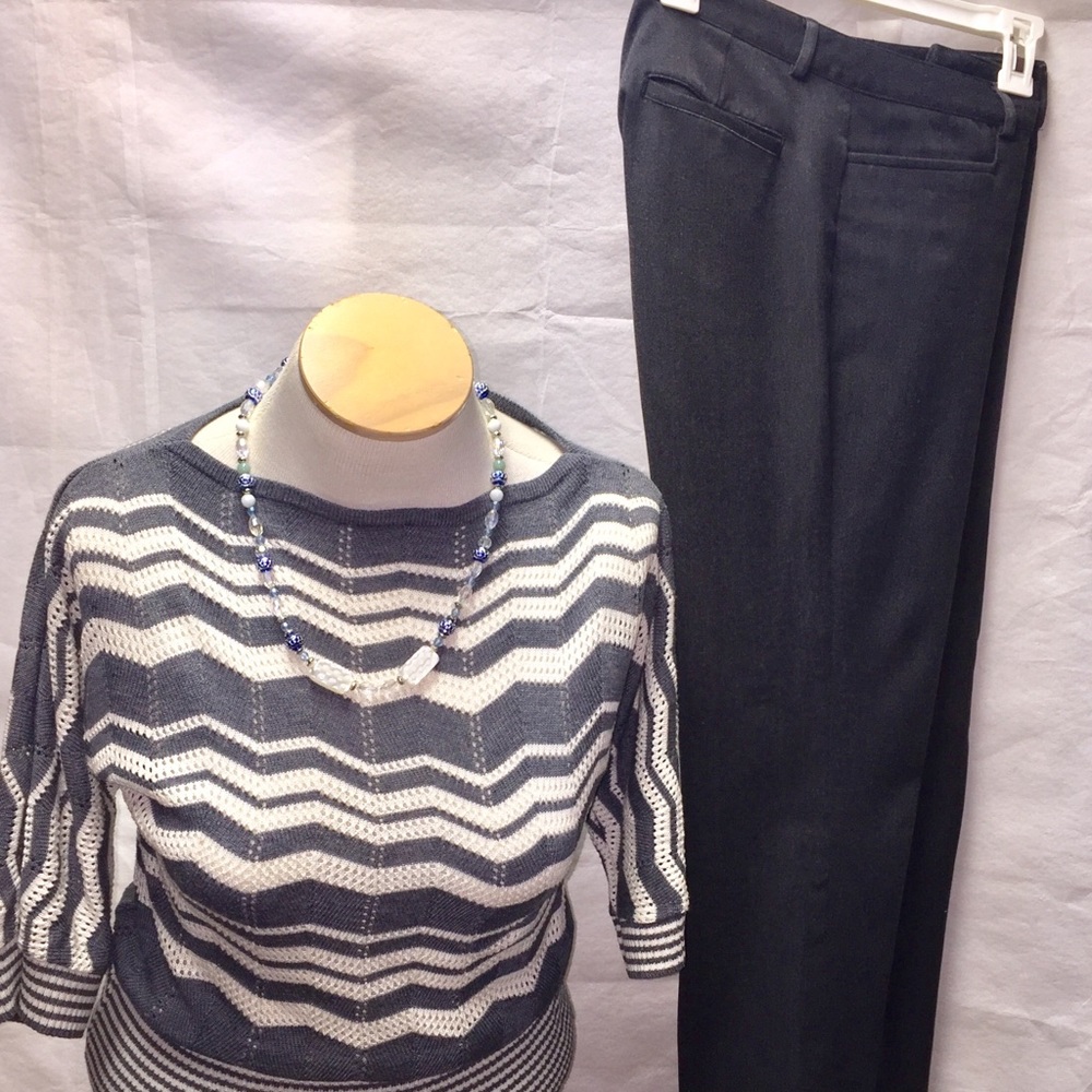 2pc Set of Grey & White Sweater & Flare Pants