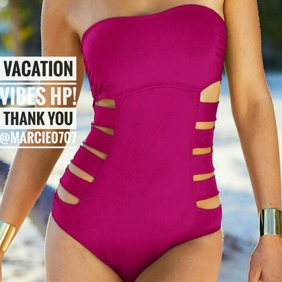 Kenneth Cole Reaction Other - Kenneth Cole Berry Pink Cutout Bandeau Swimsuit
