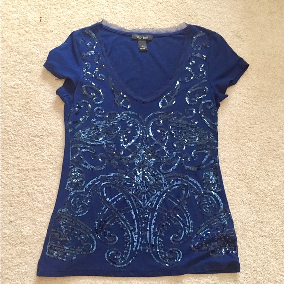WHBM lovely sequin blue top blouse M - Picture 2 of 6