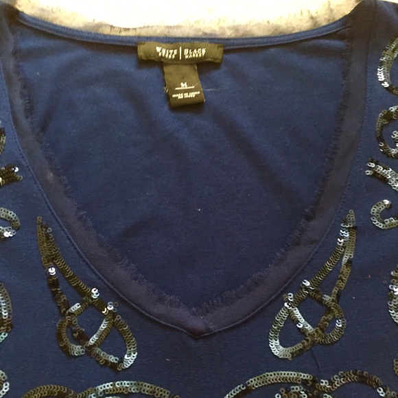 WHBM lovely sequin blue top blouse M - Picture 5 of 6