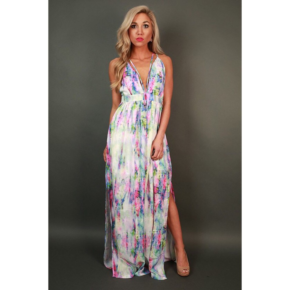 Water Color Maxi Dress with double slits