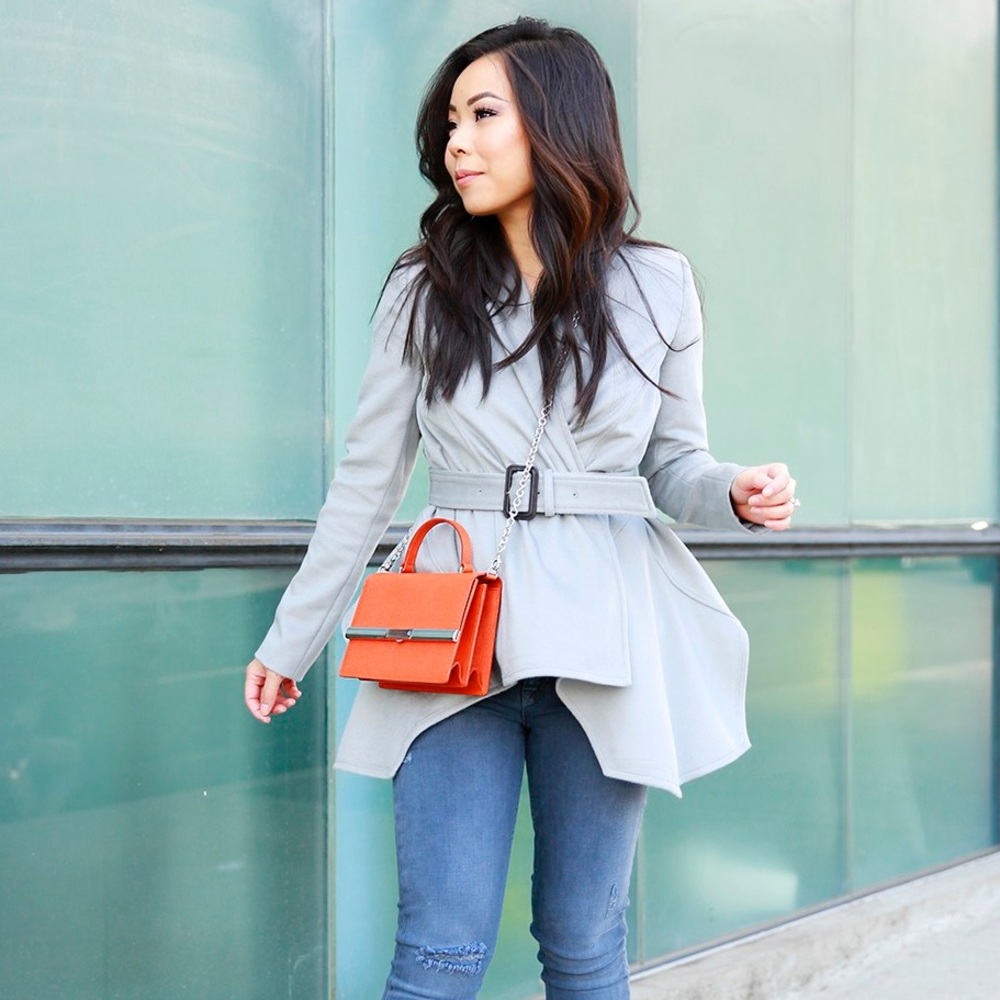 Chris Gramer Peplum Jacket in Dove Grey size 0