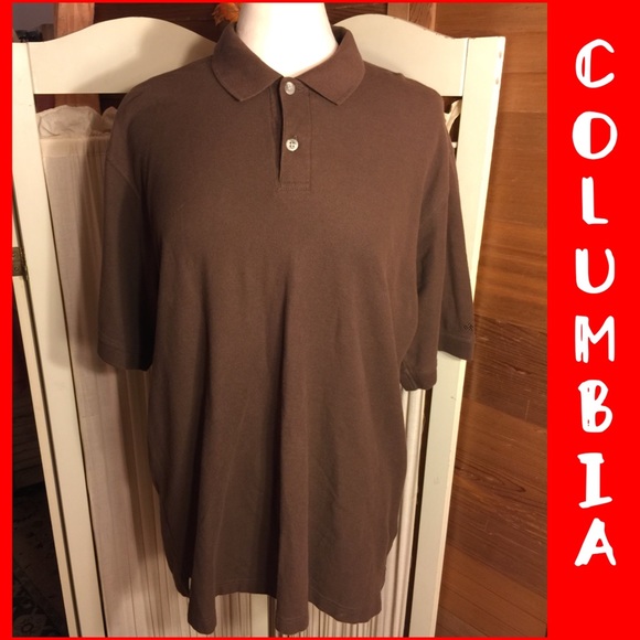NWOT-LARGE COLUMBIA BROWN COTTON POLO SHIRT - Picture 1 of 3
