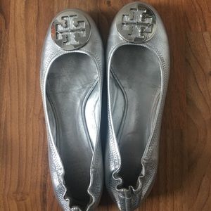 Silver Tory Burch Reva Flats