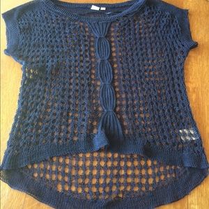 Anthro women's crochet navy sweater