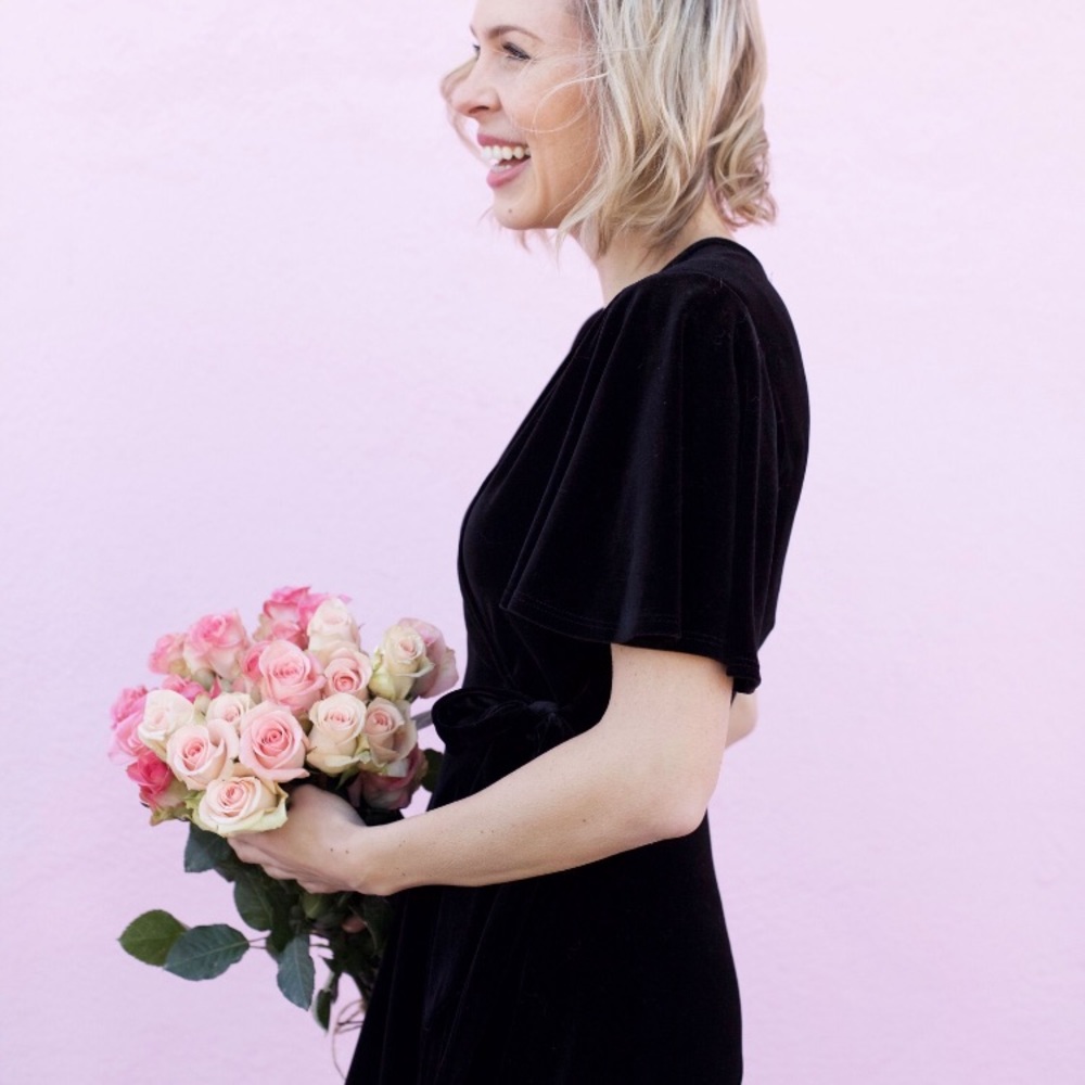 Velvet Wrap Short Sleeve Dress - Black - Picture 3 of 4