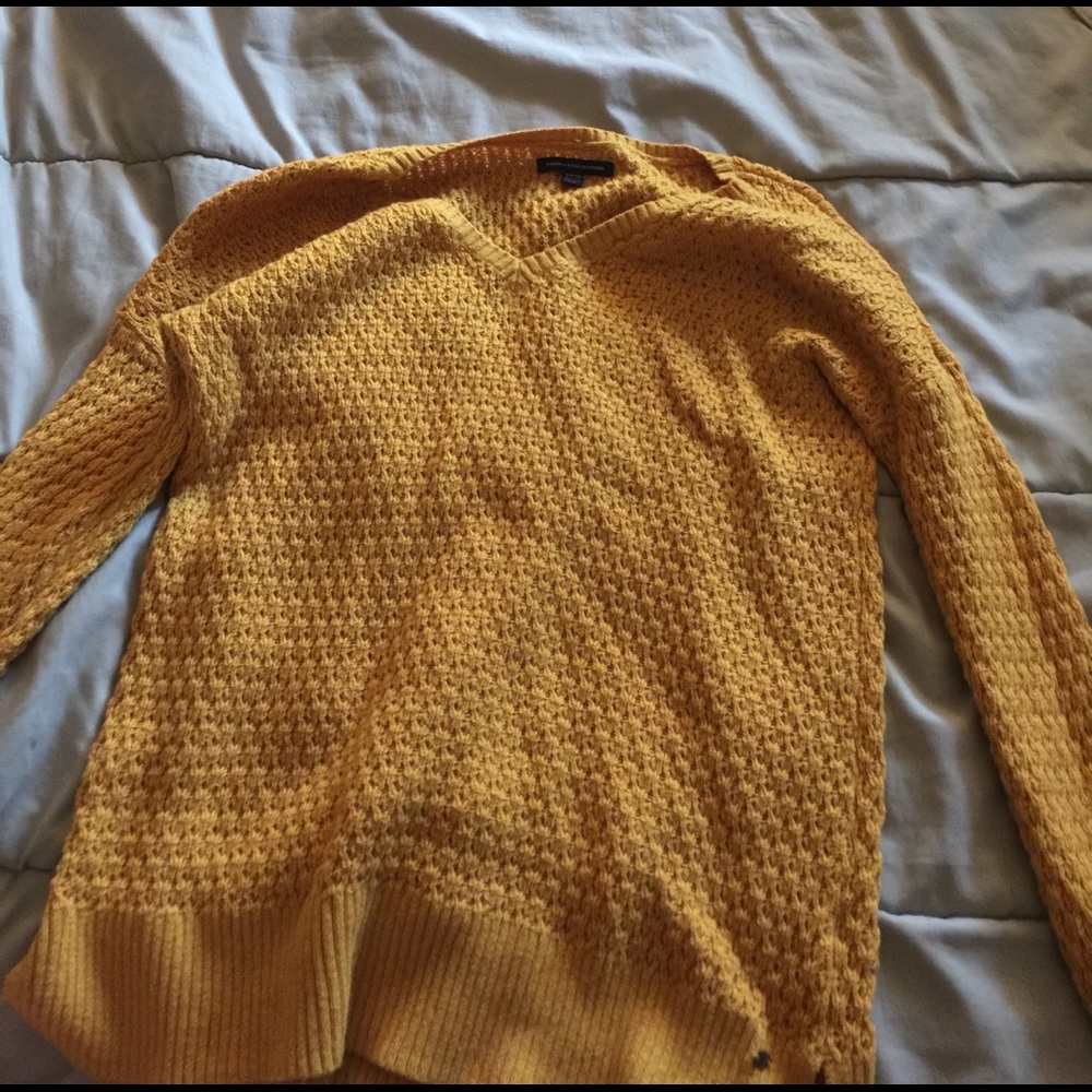 mustard yellow knit sweater from american eagle