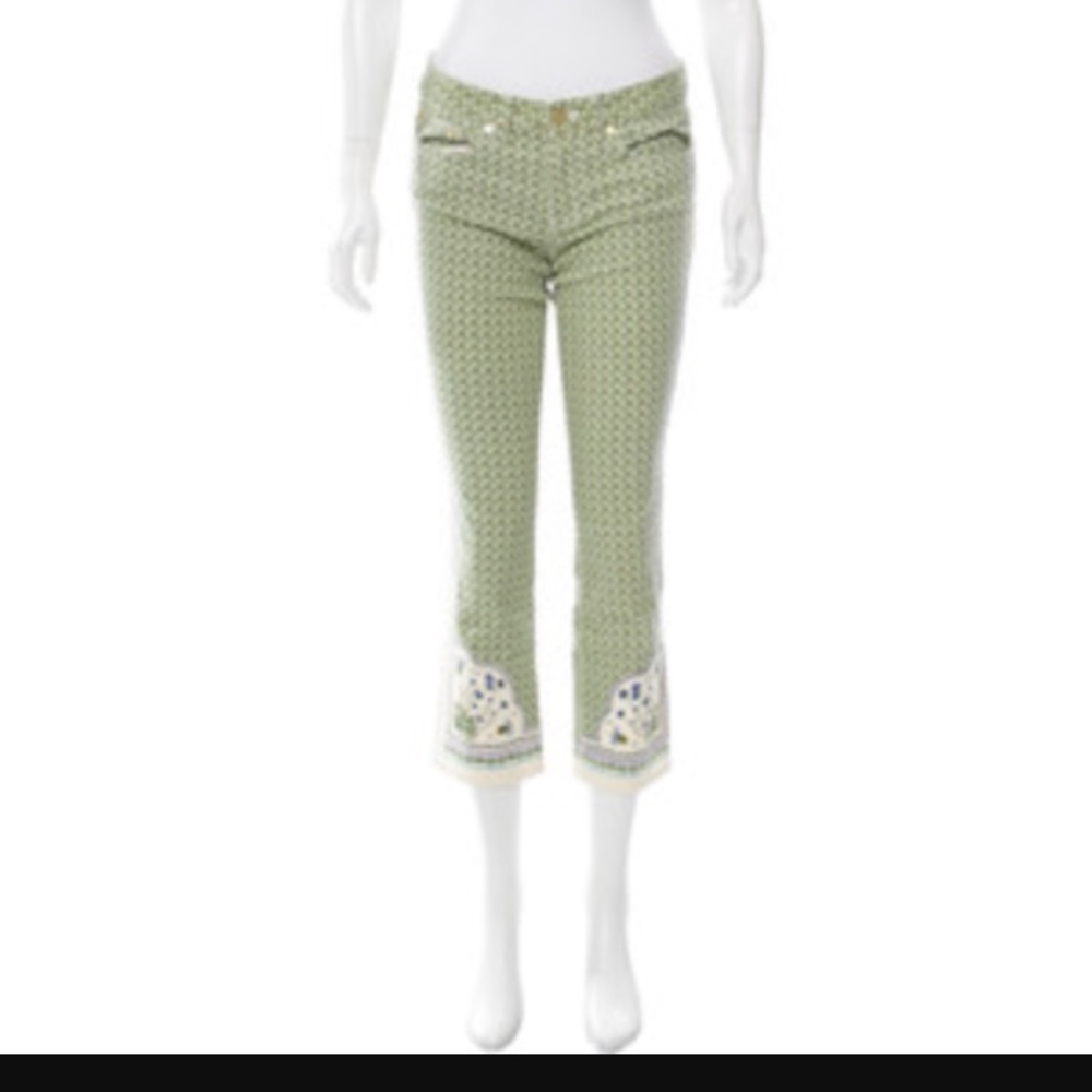 Tory Burch printed jean in green and cream