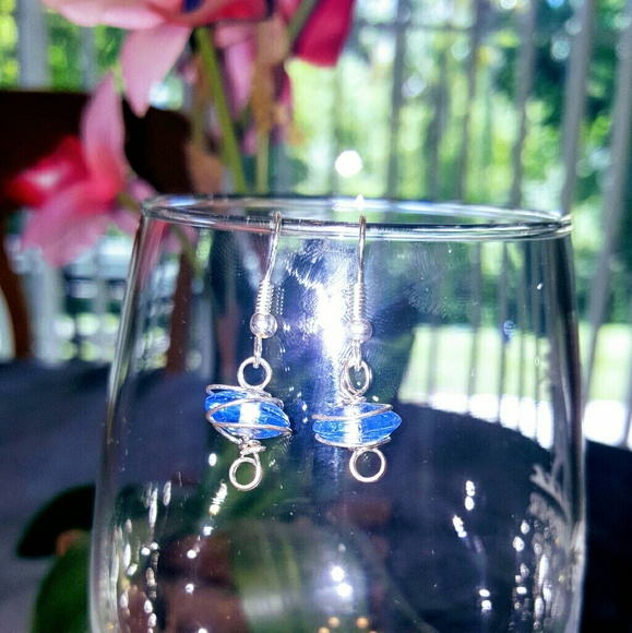 Handmade Wire Wrap Healing Blue Quartz Earrings - Picture 1 of 1