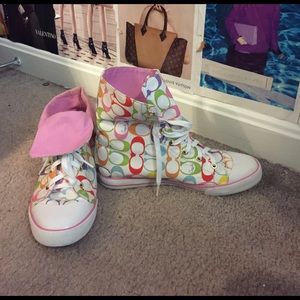 High top coach multi color logo sneakers