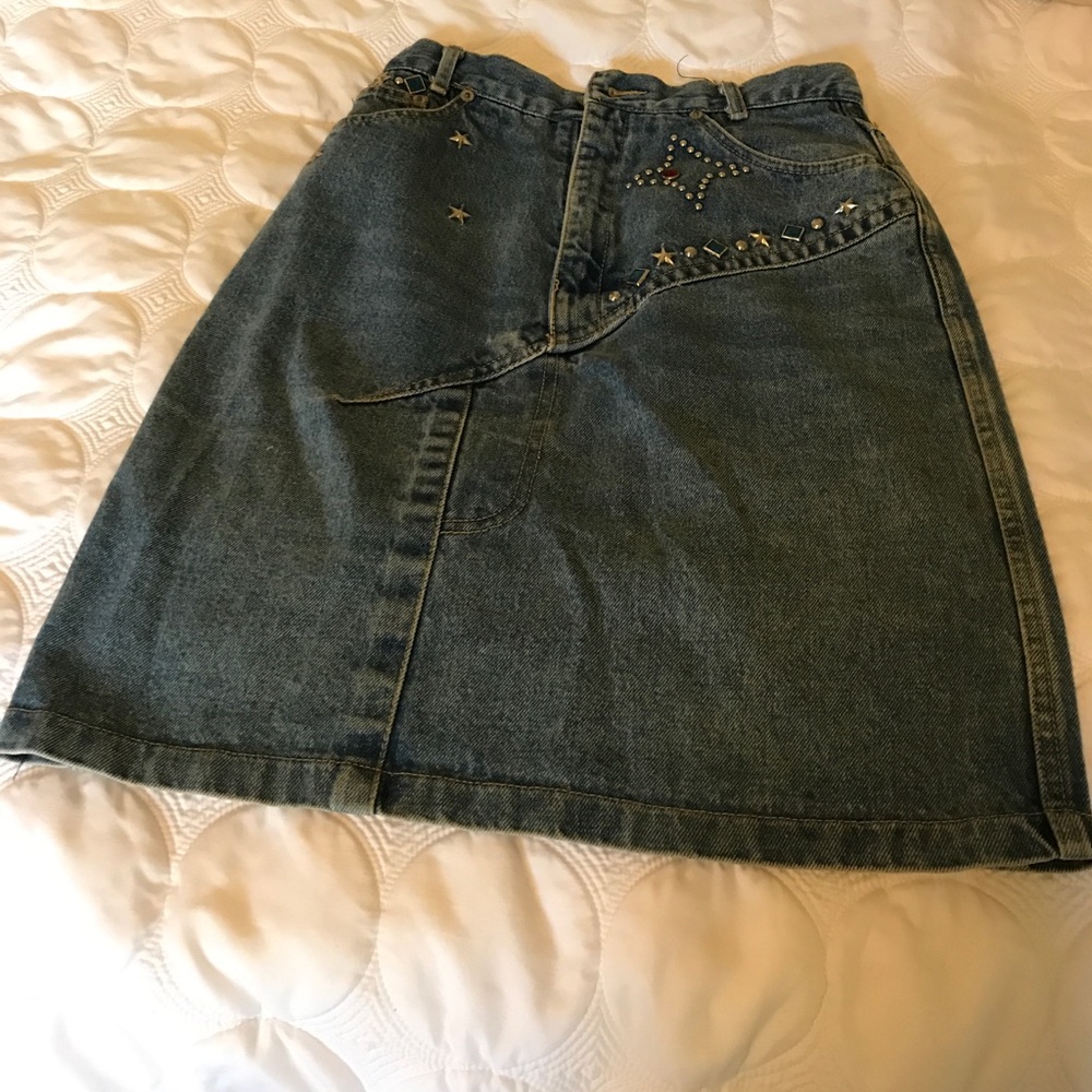 Authentic 60s Jean skirt with metal adornment