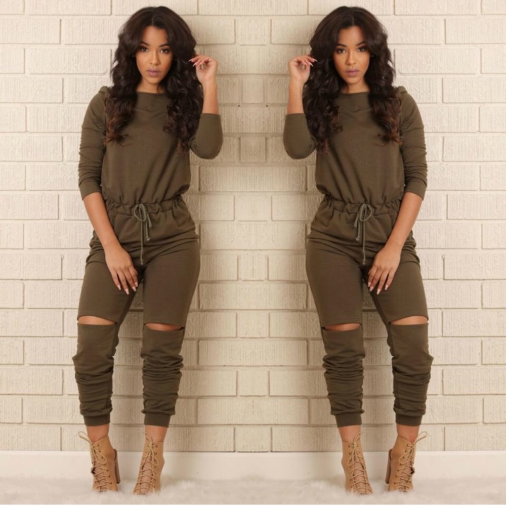 On the Run Jumpsuit - Olive FASHION NOVA