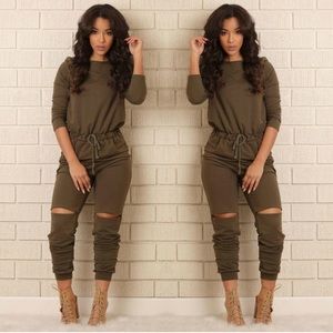 On the Run Jumpsuit - Olive FASHION NOVA