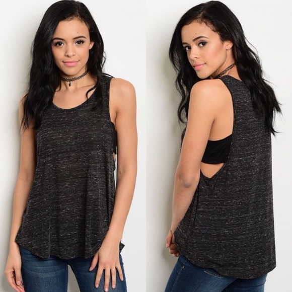 The O Boutique Tops - 🎉CLEARANCE🎉 Charcoal Deep Scoop Sides Tank Top