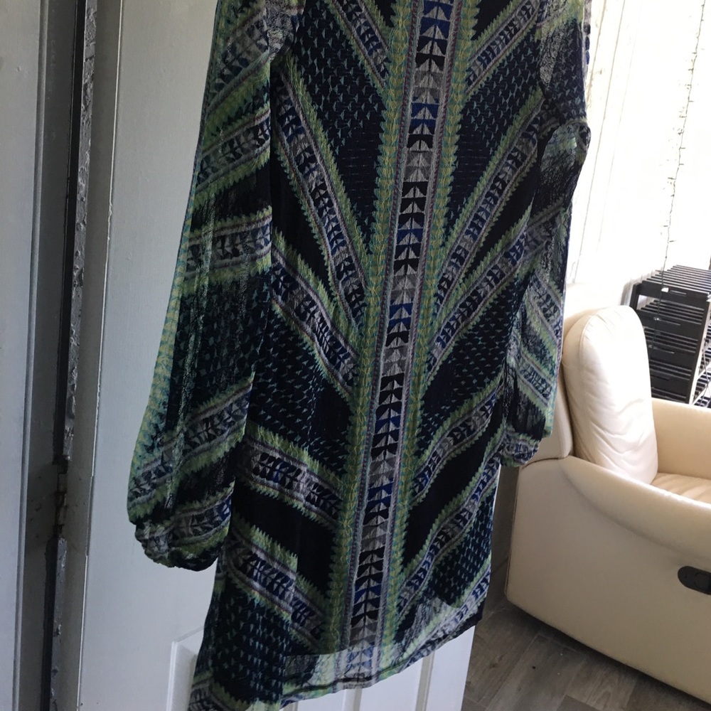 Colorful dress with sheer sleeves