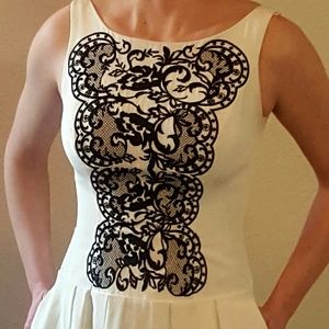 Drop waist fit and flare pleated cocktail dress