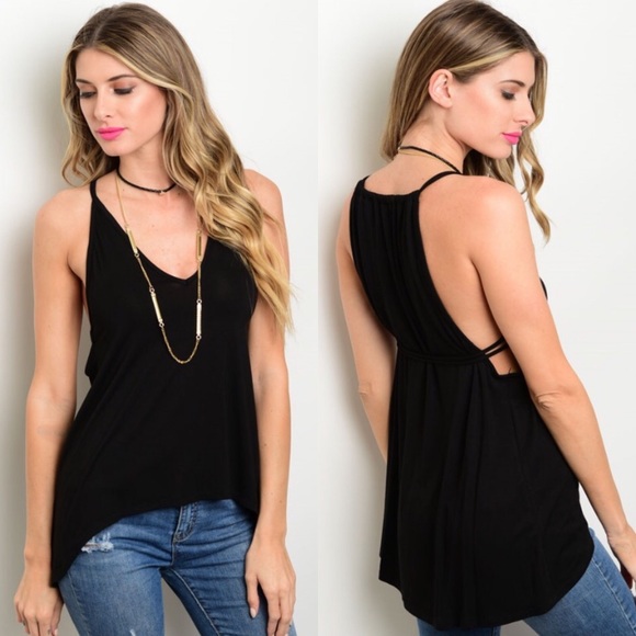 The O Boutique Tops - 🎉CLEARANCE🎉 Black Strappy V-Neck Asymmetric Top