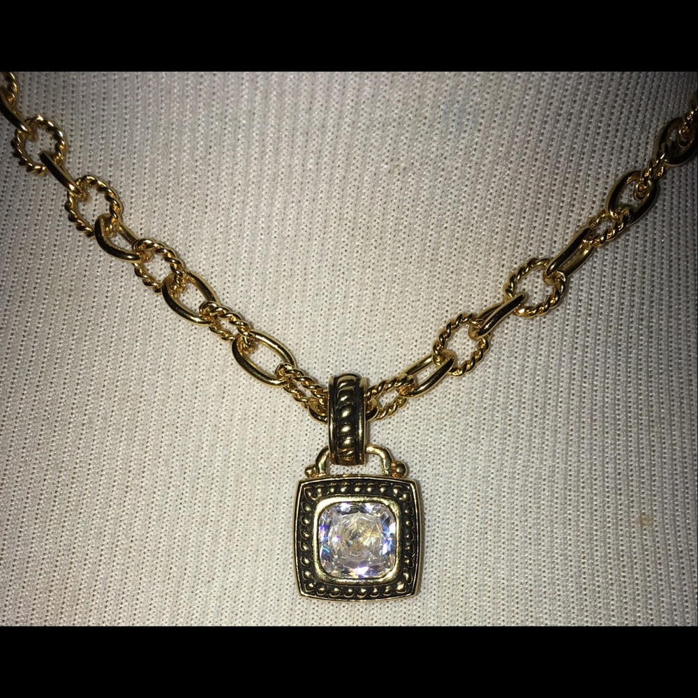 Brilliant Square Cubic Zirconia Link Necklace - Picture 2 of 2