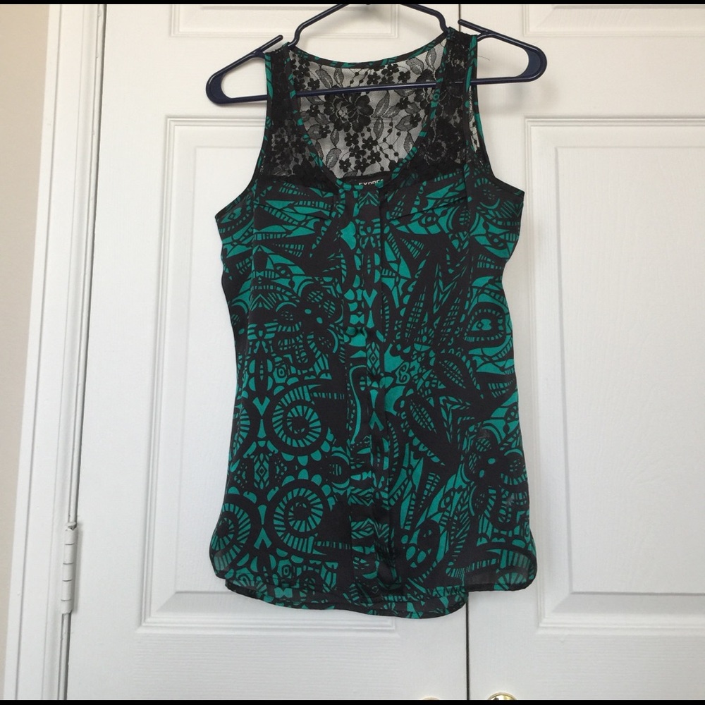 Print and lace tank