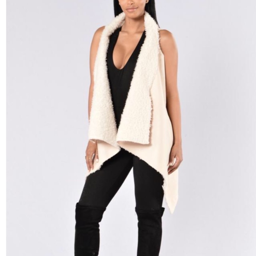 Cream suede and sheep skin sleeveless vest