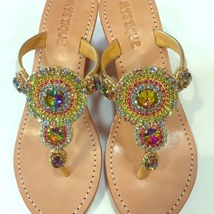 Multi colored jeweled wedge sandals