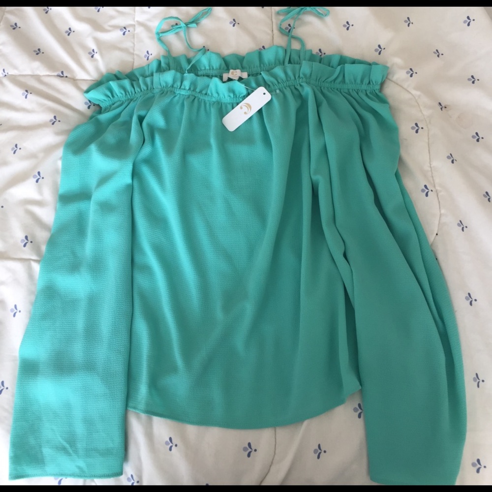 turquoise off the shoulder top