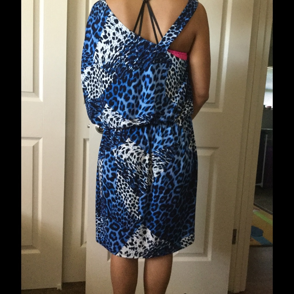 Women blue tiger midi dress