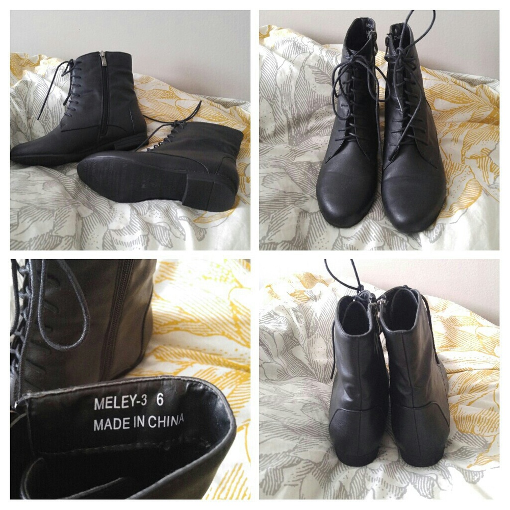 Never worn black lace up boots with side zipper