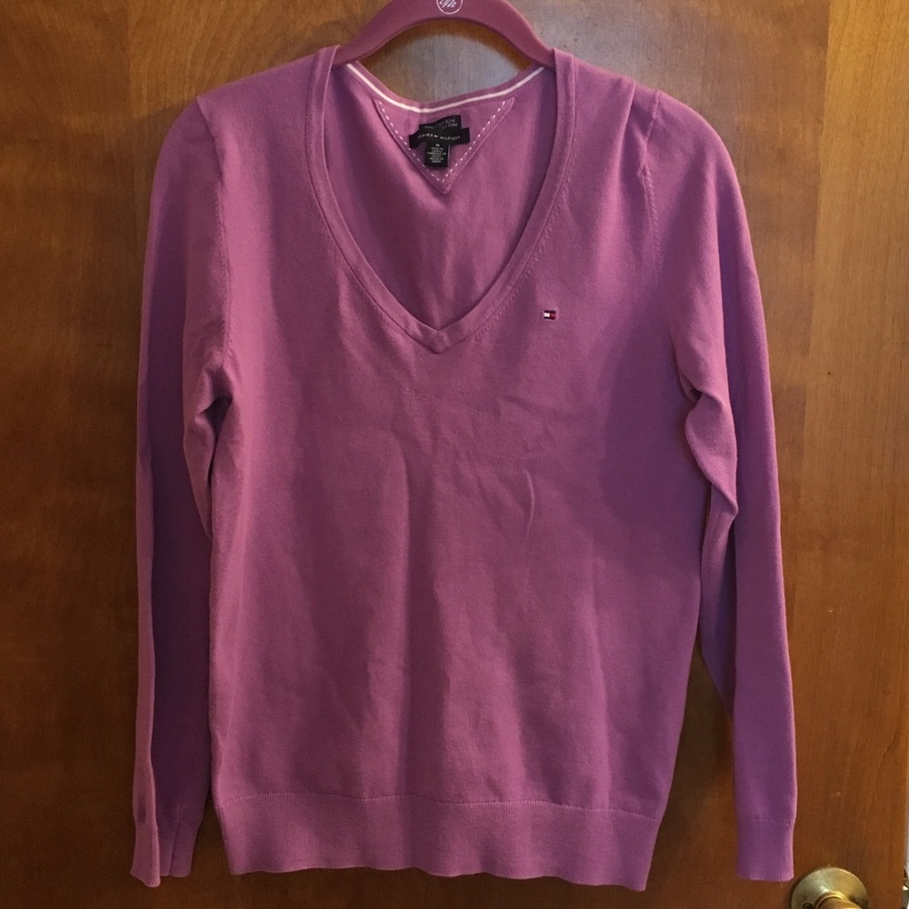 👚Purple Tommy Hilfiger Cotton V-Neck Sweater