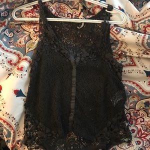 Dark Gray Lace Button Up Tank