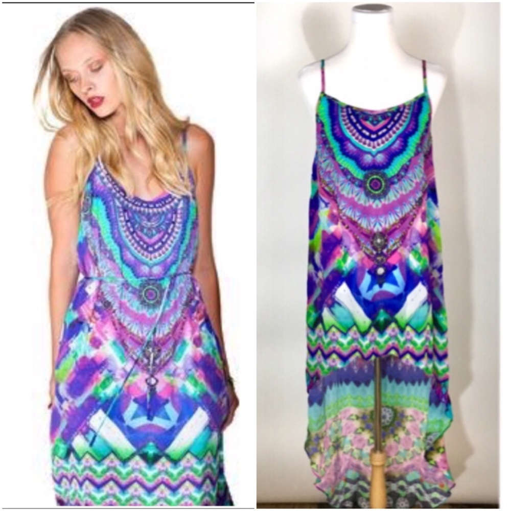 SHAHIDA PARIDES SARINA BLUE HI-LOW PRINTED DRESS