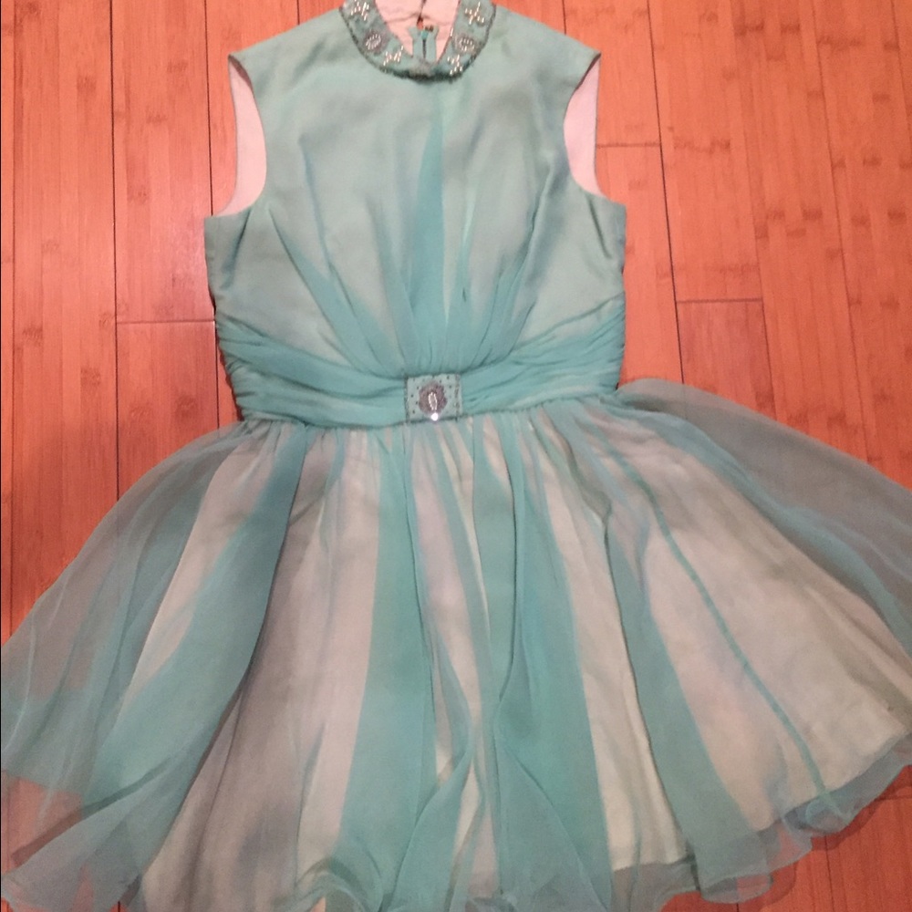 VINTAGE green beaded chiffon cocktail dress