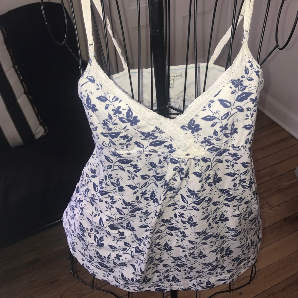 Classic navy blue and white flower tank