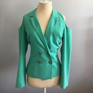 Fashion Mint Blazer with Shoulder Cut-Out