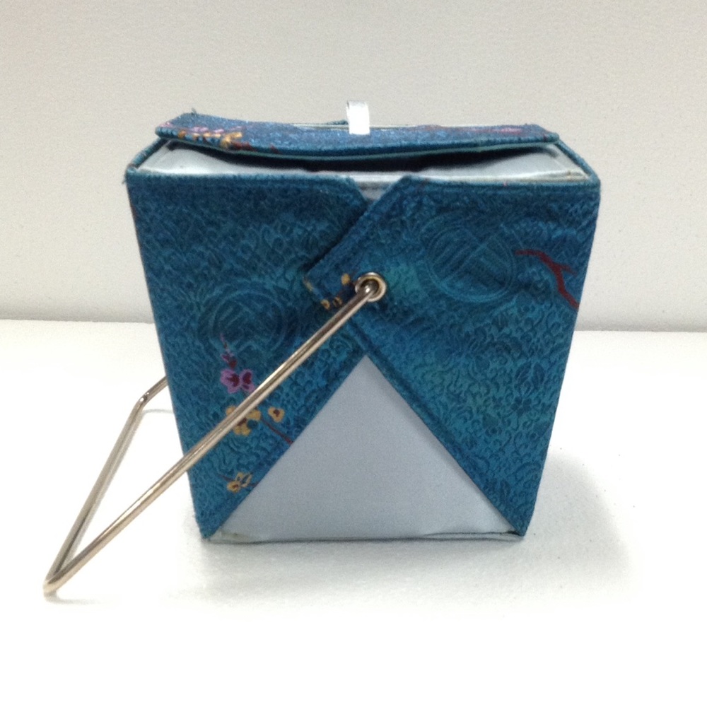 Two tone blue brocade take-out box purse