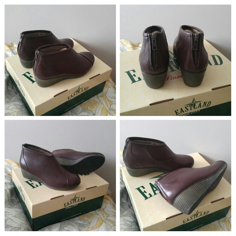 Leather zip back wedge booties : new never worn