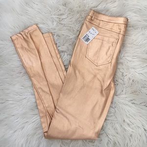Skinny Fit Rose Gold Ankle Cropped Pants