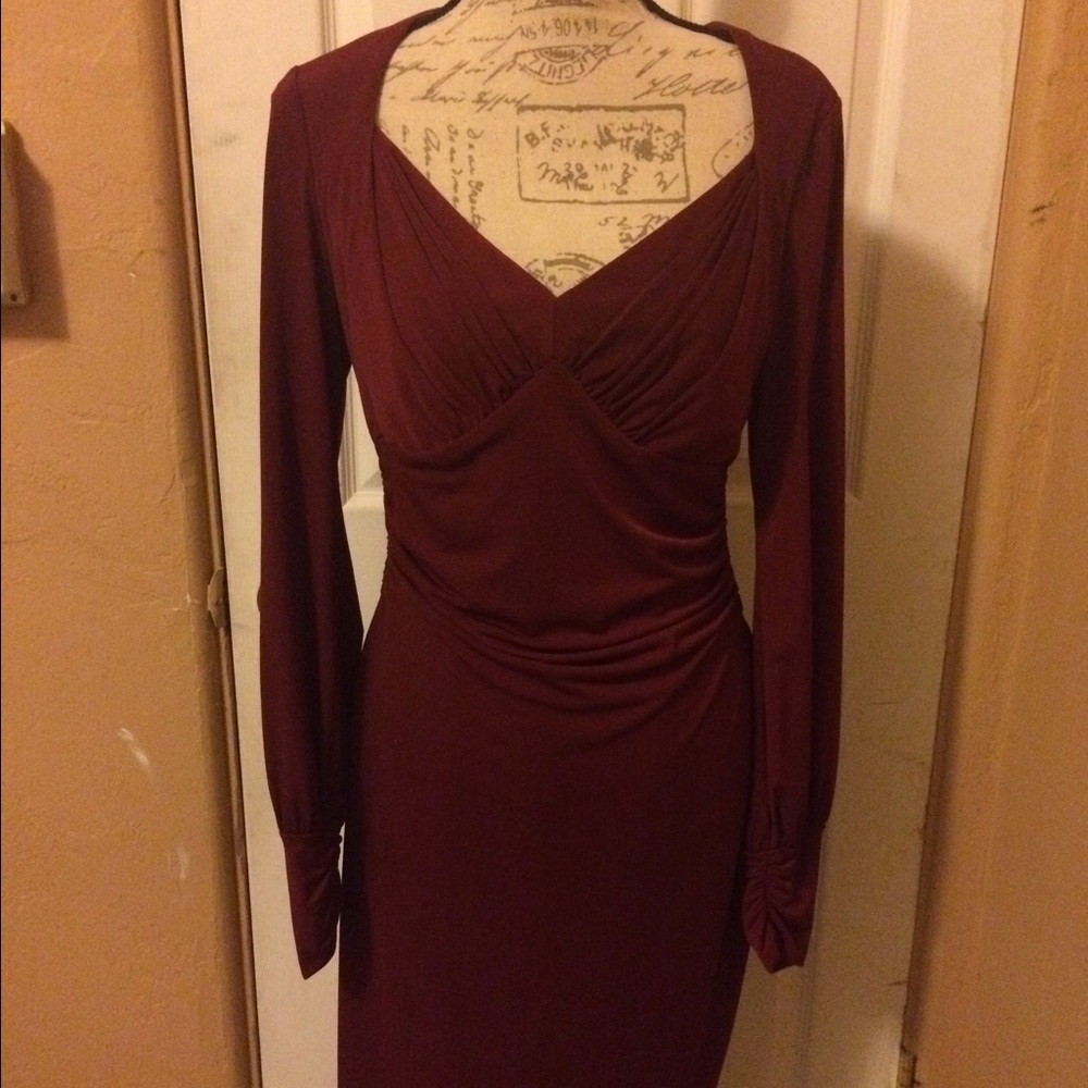 David Meister long  sleeve burgundy dress
