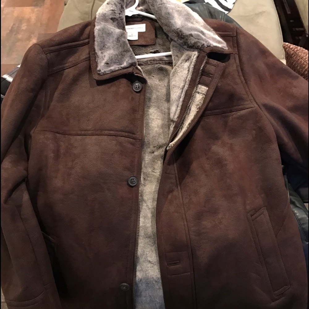 Men's faux suede faux fur zip/button down coat