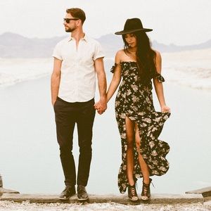 Flynn Skye Bardot Maxi Dress in Black Bouquet