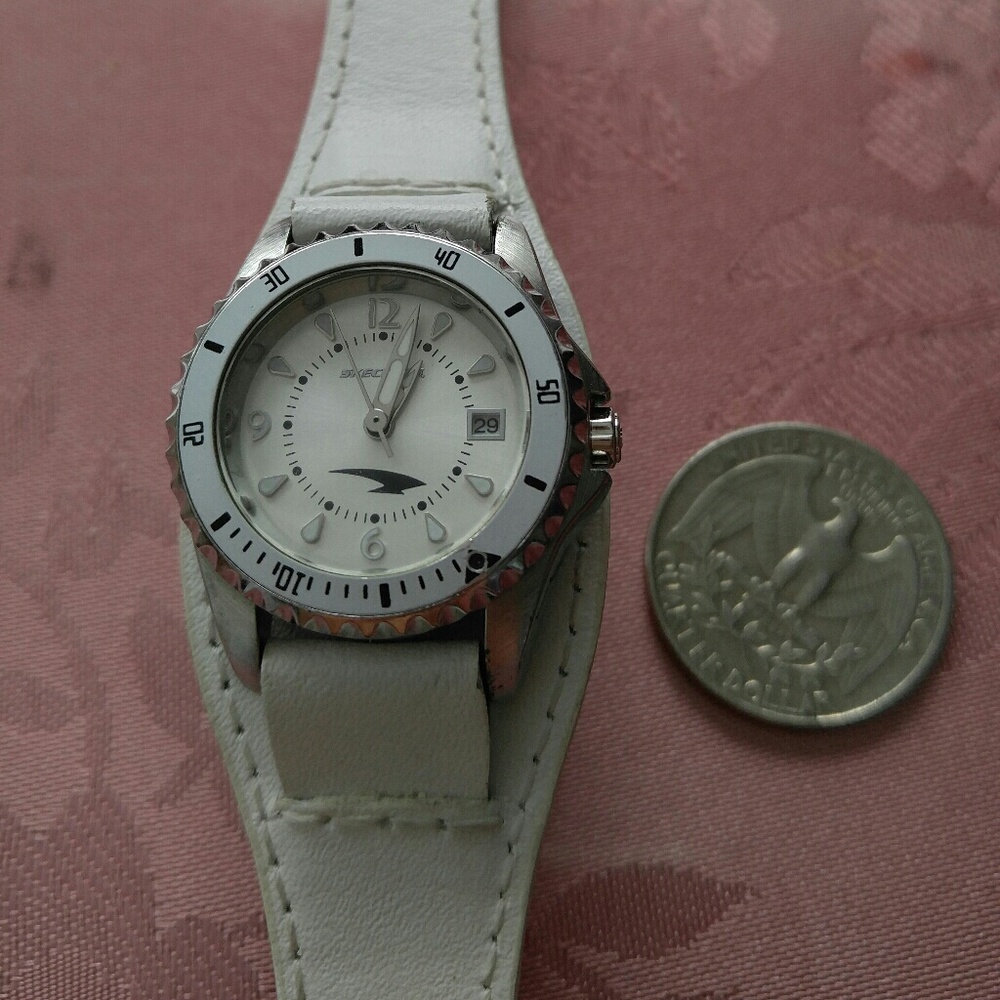 Skechers watch with white leather band