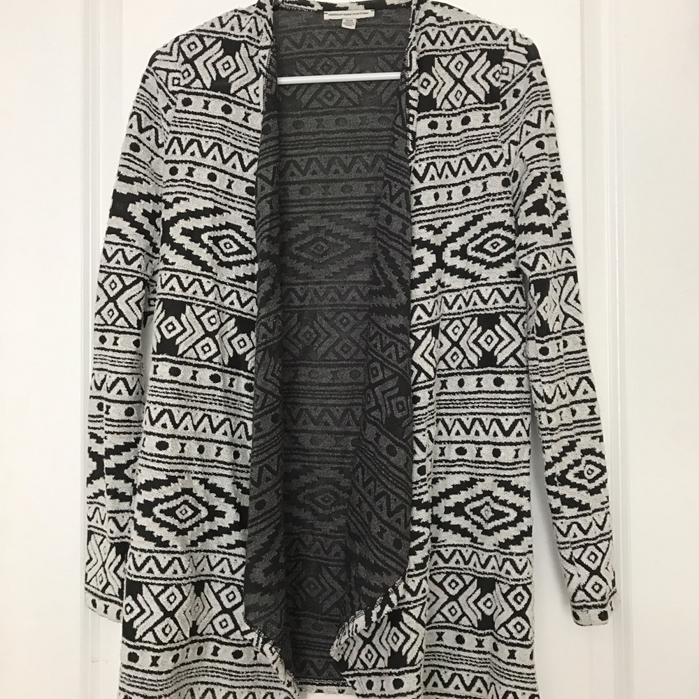 AE Black & White Tribal Print Waterfall Cardigan