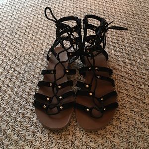 Black Lace Up Gladiator Sandals