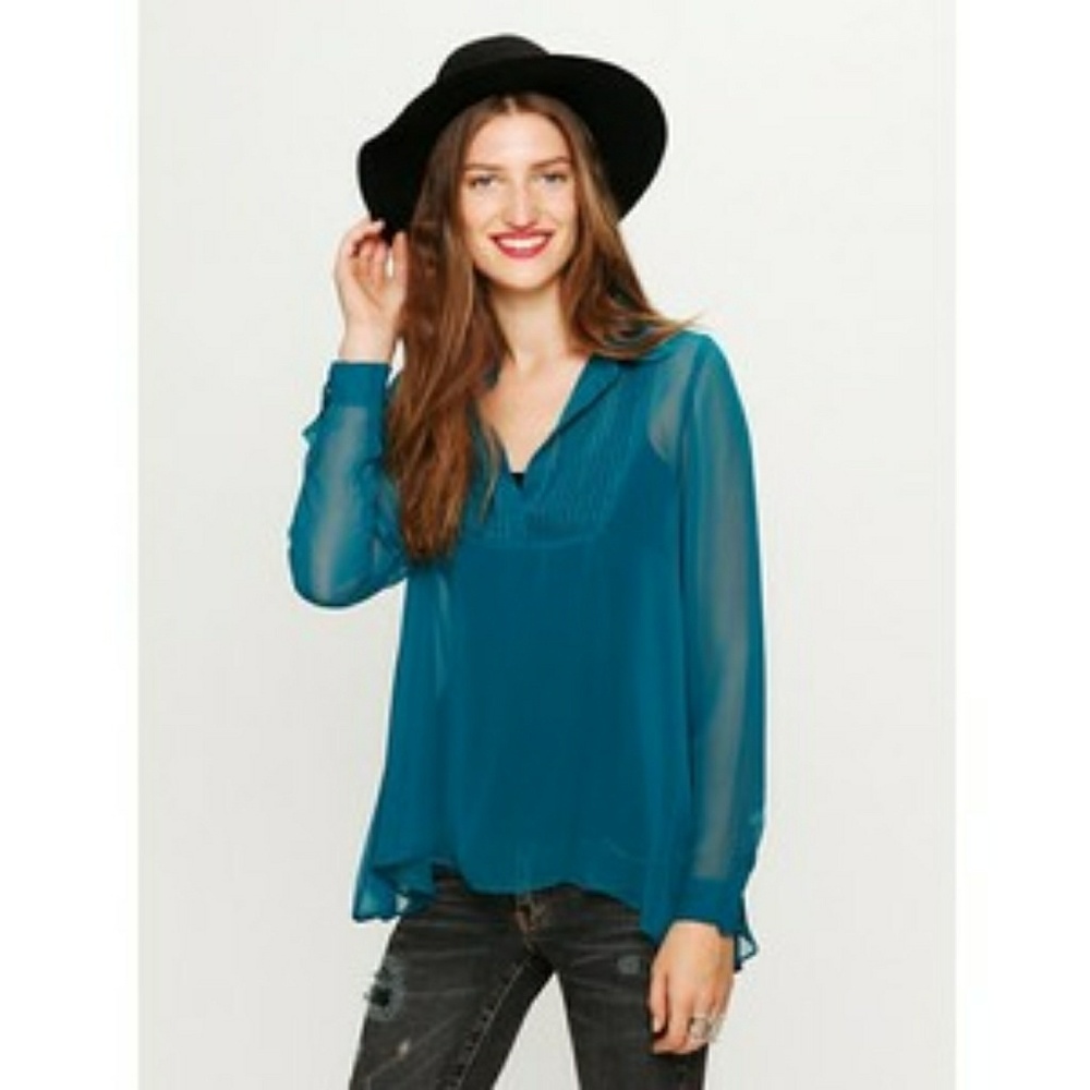 Free People Poly Georgette Pullover with Pleats