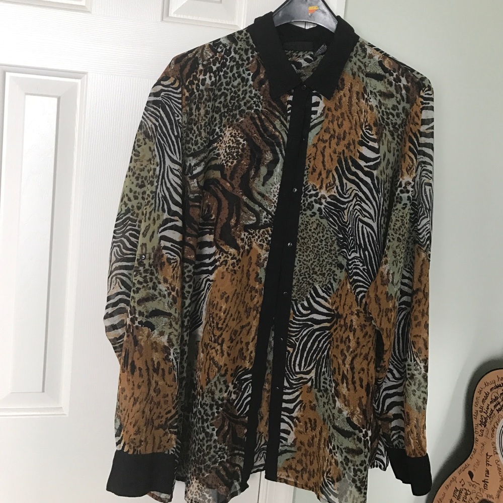 Jungle print long sleeve blouse